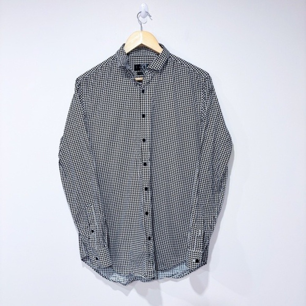 SIMONS LE 31 Black White Chevron Cotton Long Sleeve Shirt Medium